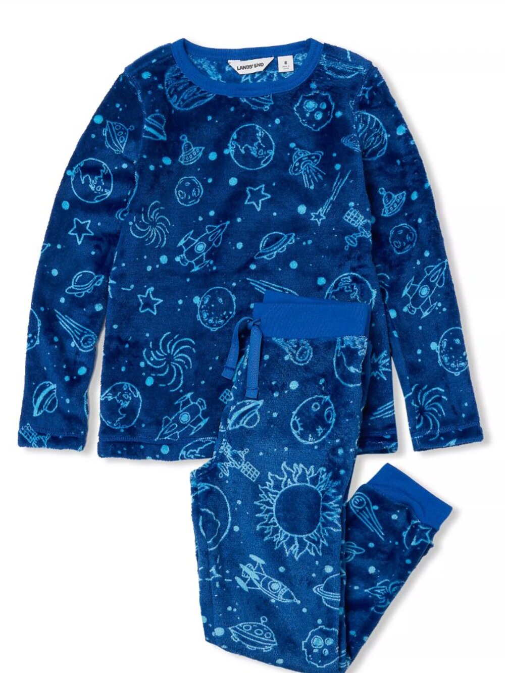 LANDS END Plush Fleece Galaxy Blue Pajama Sleep Set Sz 10